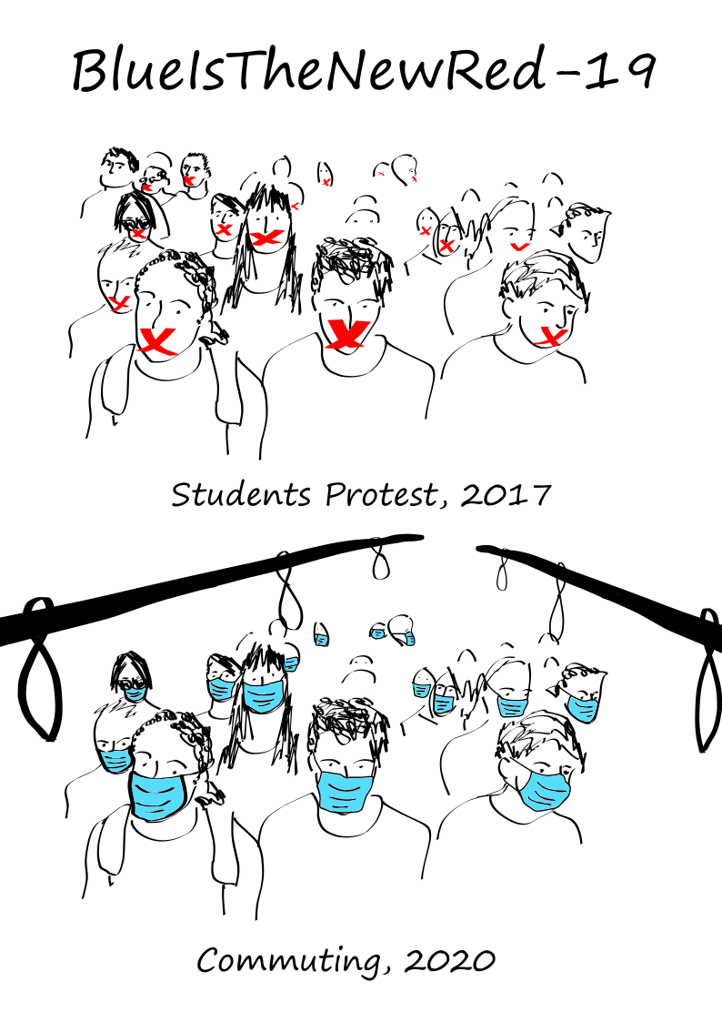 stedent protest duct tape red blue facemask covid19 pandemic