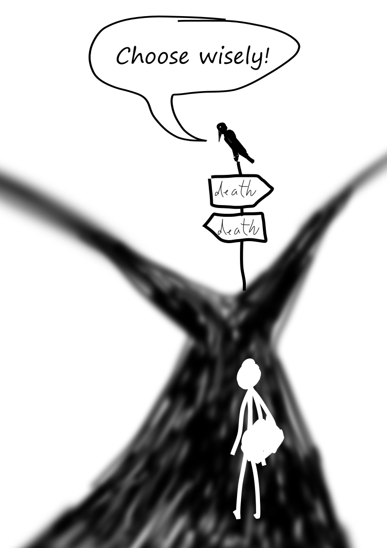 crow choose wisely road path death life cross