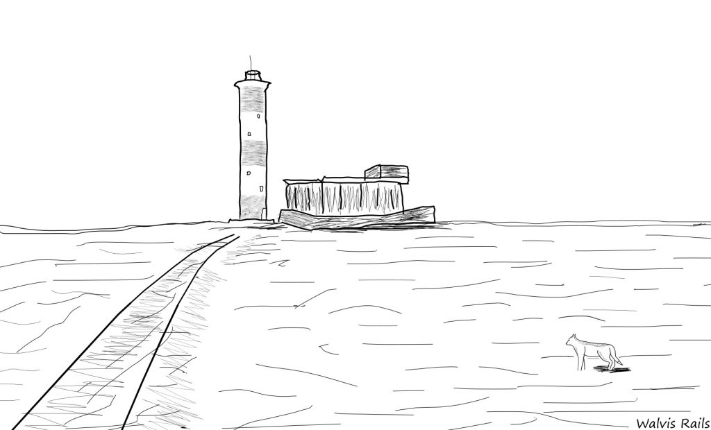 walvis bay namibia fox rails railway lighthouse sand desert sea